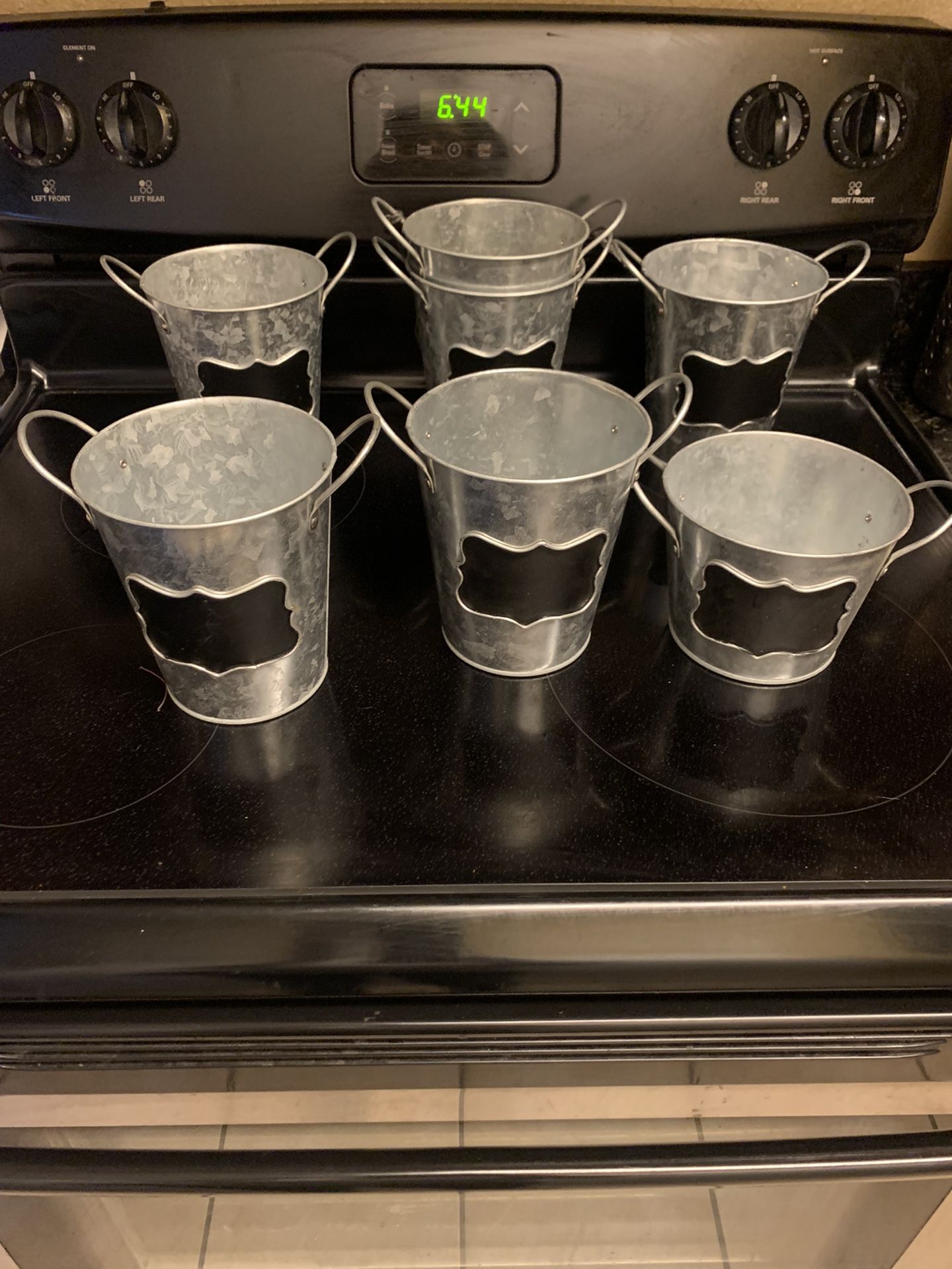 Metal planters with chalkboard label