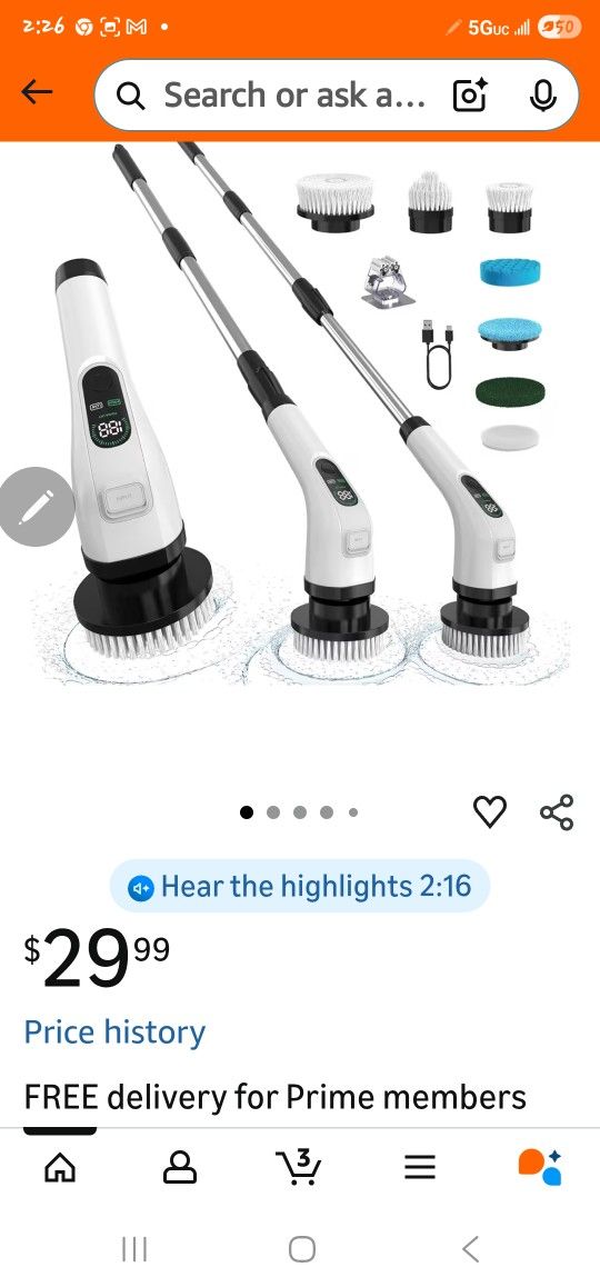 ALPONO Electric Spin Scrubber with Long Handle, White, 2.16 x 2.16 x 9.8 Inches