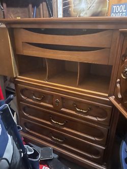 vintage solid wood gentleman’s chest / wardrobe armoire combination