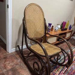 Vintage bentwood rocking chair With Rattan Back