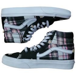 VANS SK8-HI Floral Plaid Patchwork Black Pink Hightop Sneaker