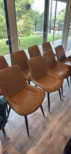 8 Tan Faux Leather Dining Chairs