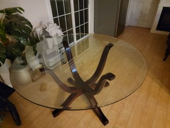Round Glass Top Dining Table with Wood Base