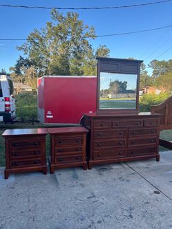 Wood Dresser with Mirror and Two Nightstands includes delivery locally!