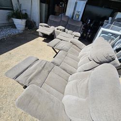 Grey Reclining Sofa Set
