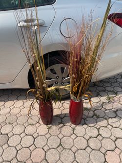 Two Small Red Bamboo Vase Good Condition $20 Both Firm on Price