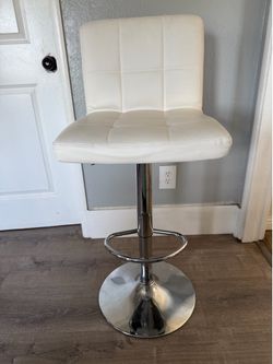White Faux Leather Adjustable Swivel Bar Stool