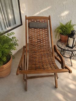 Wood Woven Strap Outdoor Lounge Chair