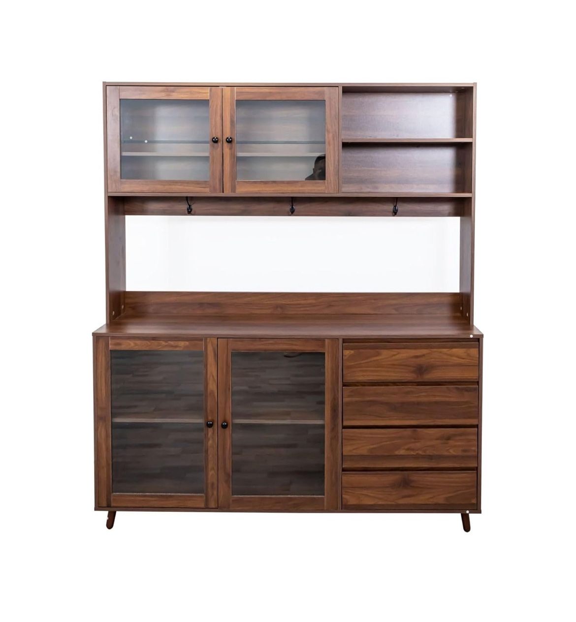 Assembled New 75" H x 63" W Kitchen Pantry Storage Cabinet with Countertop Glass Doors Drawers