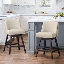 Linen Color 26-in H Counter height Upholstered Swivel Wood Bar Stool 2 -Pack