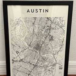 Framed Austin City Map Wall Decor