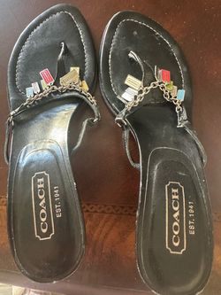 Coach Black Leather Thong Sandals with Charms