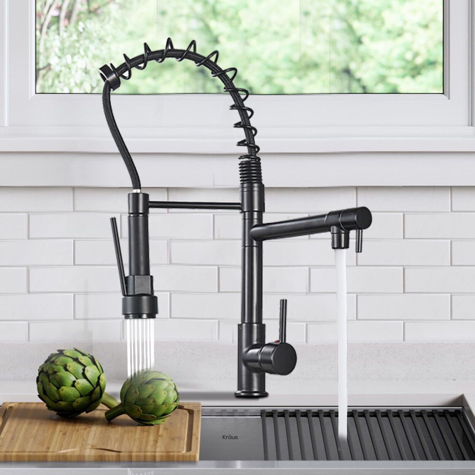 Matte Black Kitchen Faucet Sink Single Handle Pull Down Sprayer Swivel Mixer Tap