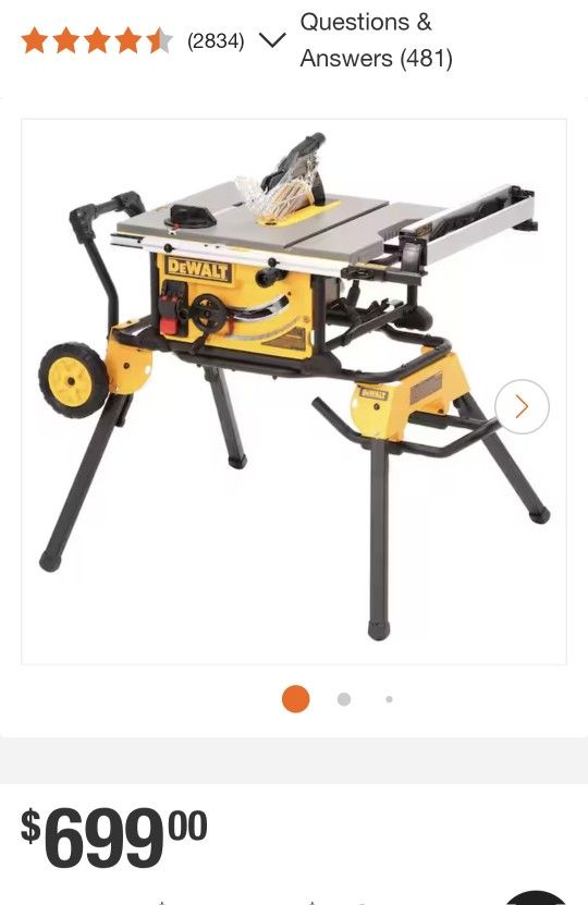 DeWALT 10" TABLE SAW. INCLUDES EAZY UP ROLLING STAND