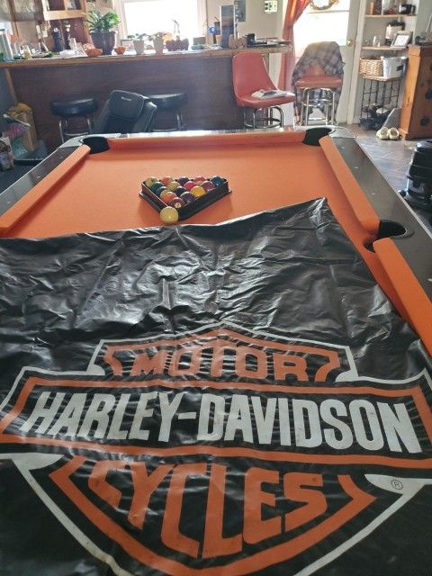 Orange Top Pool Table Harley Davidson Cover-sticks Not Included