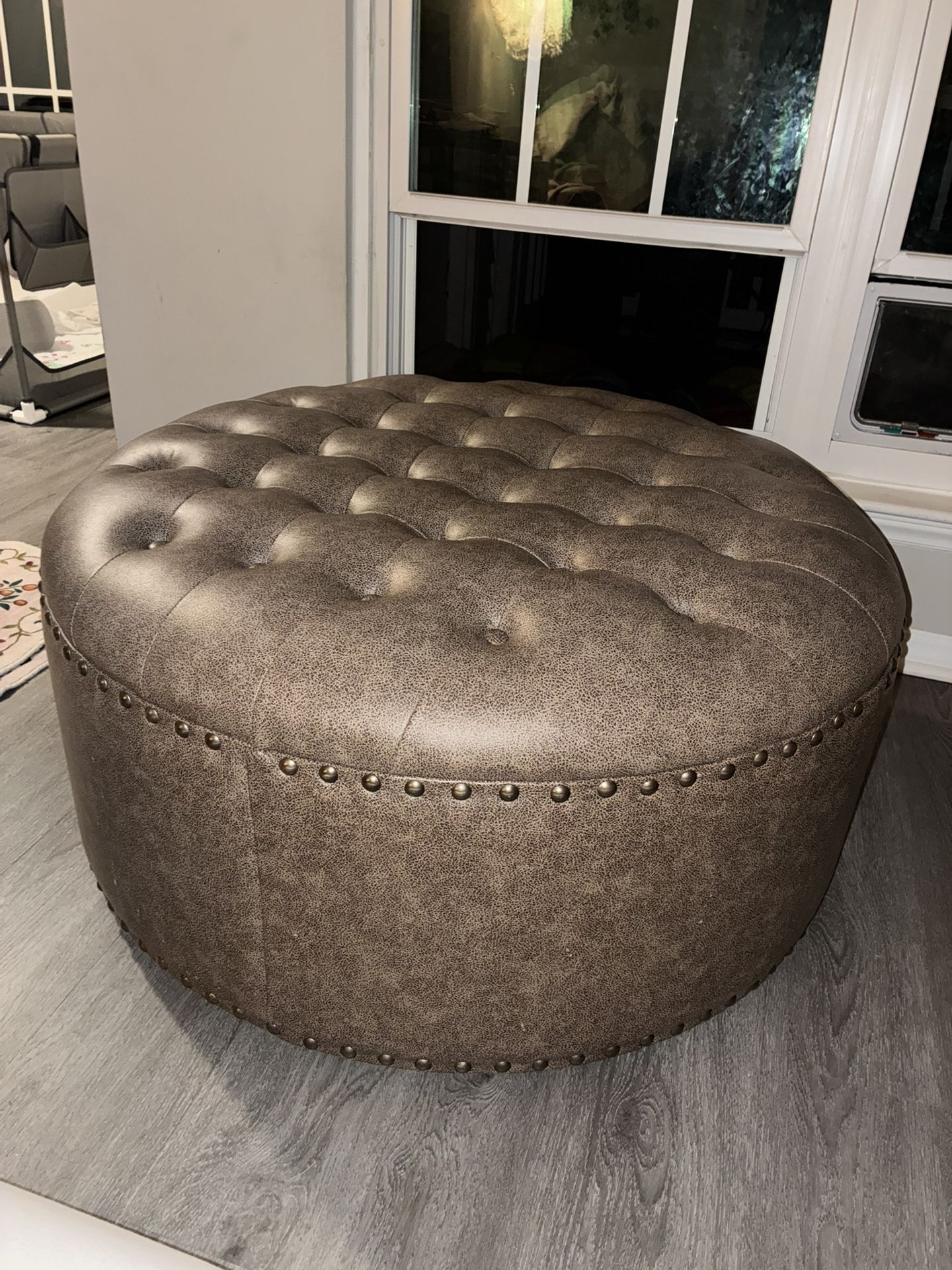 Round Ottoman Synthetic Leather