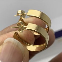 14k Yellow Gold Womens Small Half Hoop Stud Earrings