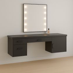 Beautiful Floating Makeup Vanity – Solid Wood with Drawers + LED Mirror Included *installation And Delivery Is Included in The Price*