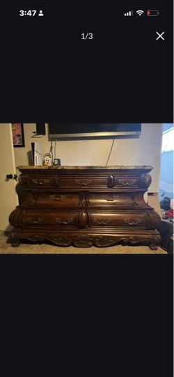 Marble and wood dresser set
