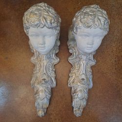 PAIR OF LARGE CONCRETE/TERRA COTTA CHERUB/ANGEL SCONCES
