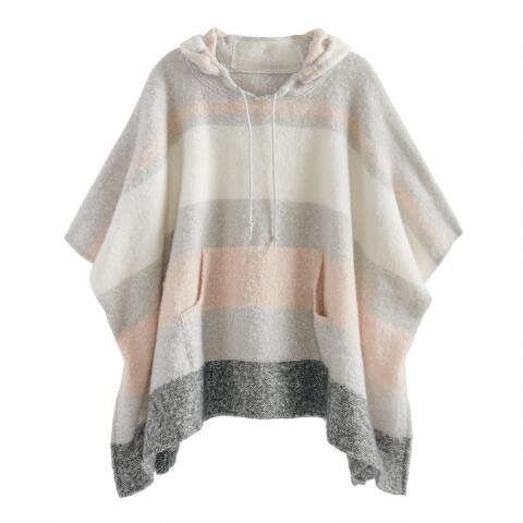 Poncho with Hood- Blush, Gray And Black Stripe Sara Poncho