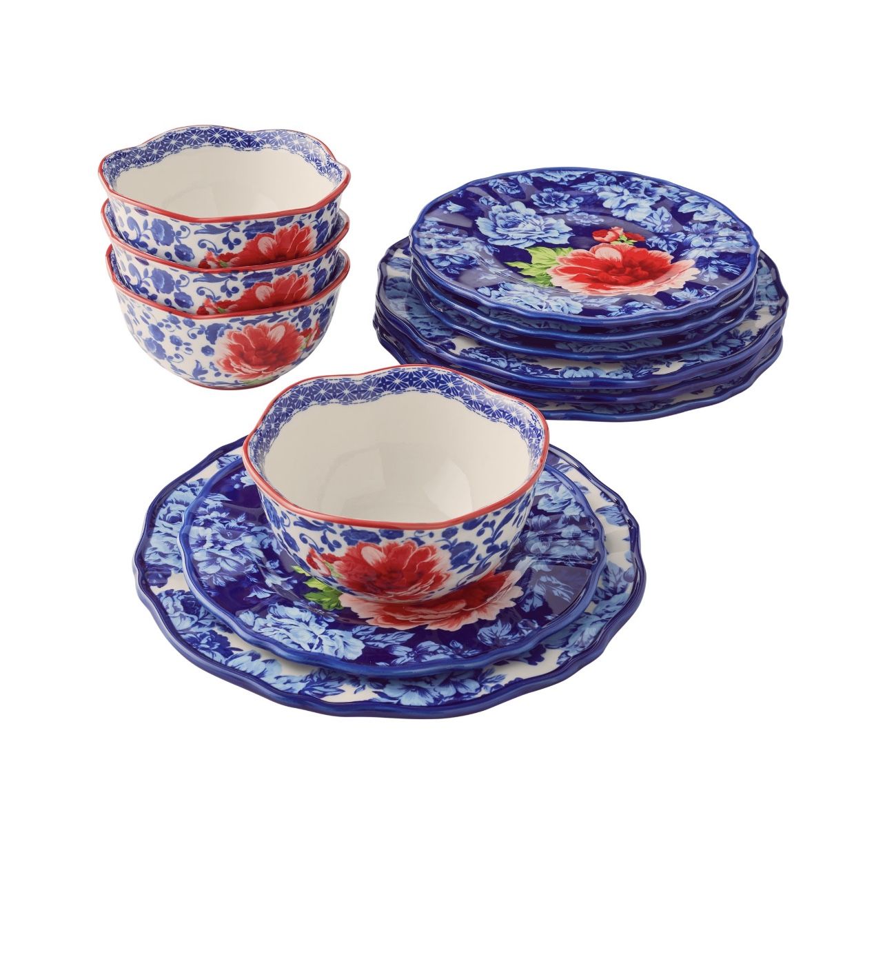 The Pioneer Woman Heritage Floral 12-Piece Stoneware Dinnerware Set