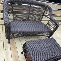 Patio Loveseat With Storage Ottoman 