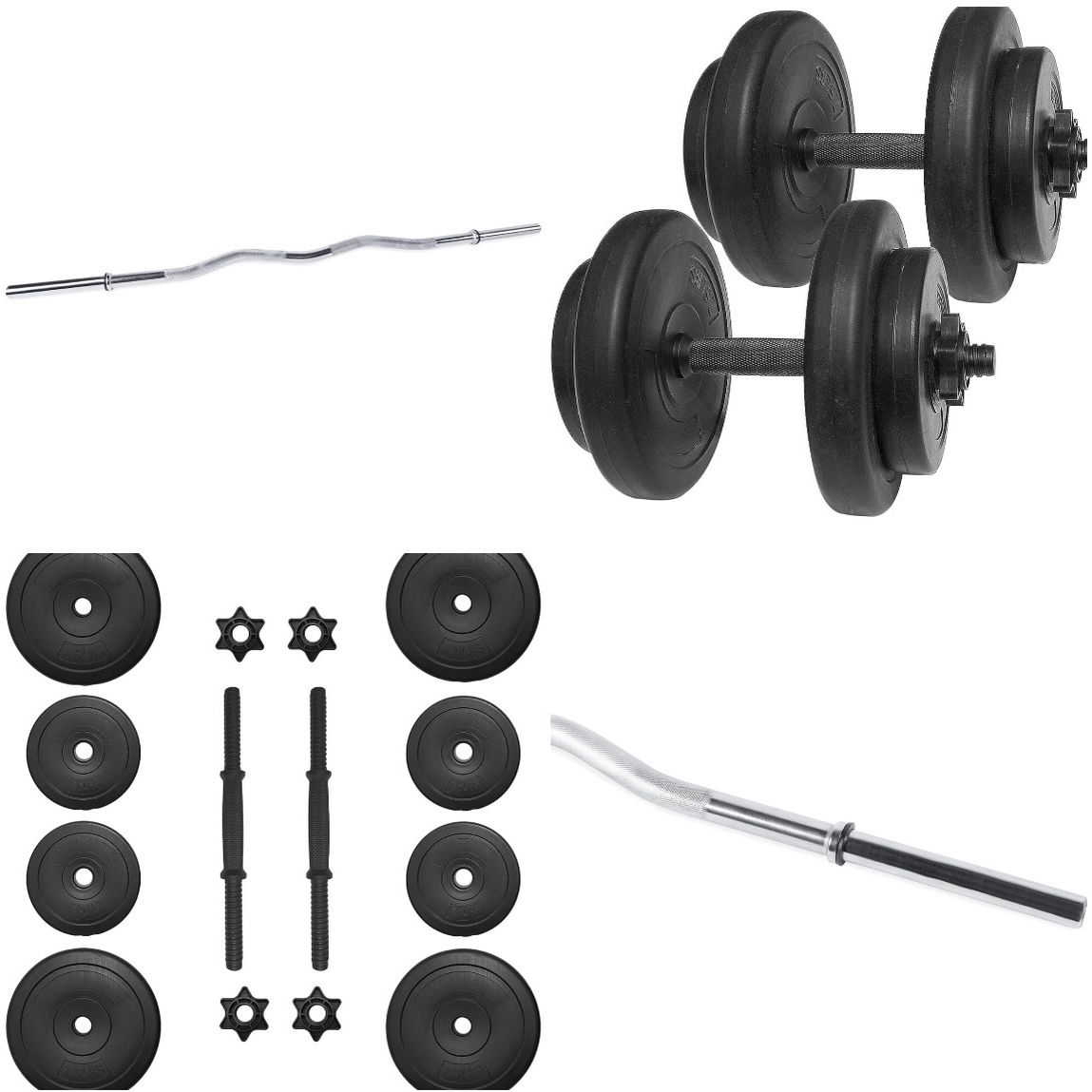 40lbs Of Weights 2-dumbell Handles / Curling Bar/ All New