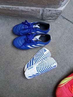 Size 1 Adidas Blue Soccer Cleats with Predator Shin Guards