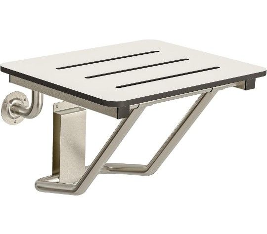 18" x 16" ADA Compliant Phenolic White Folding Shower Seat Bench Wall Mount Foldable Bathroom Shower Chair with Stainless Steel Support, 400 lbs 