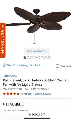 Palm Island, 52 in. Indoor/Outdoor Ceiling Fan with No Light, Bronze