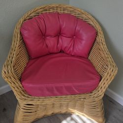 Wicker Barrel Chair with Pink Pleather Cushions