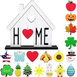 Home Decor Interchangeable Sign Wooden Decorative Home Signs Interchangeable Table Centerpiece Blessed Table Centerpiece Fireplace Decorations for Val
