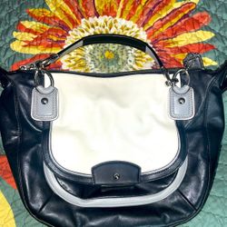 Coach purse, authentic, leather, black, and white and gray