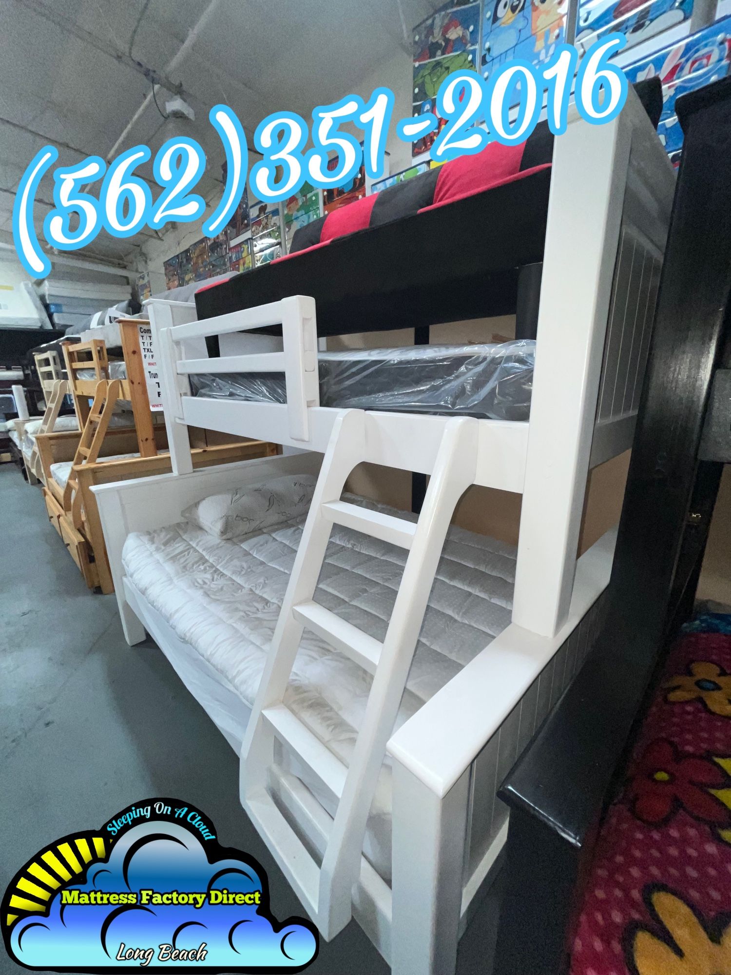 Twin Full White Wash Bunk Bed With Mattresses Colchones