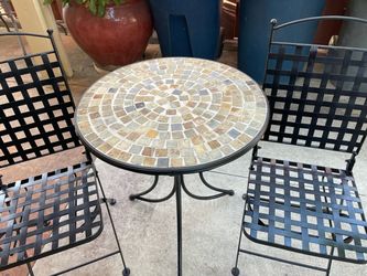 Small tiled patio table & 2 chairs.
