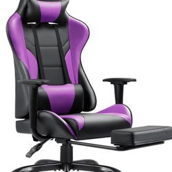 Black And Purple Desk Chair , Gaming Chair With Leg Extension In Box 