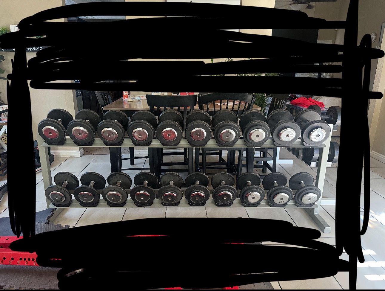 Dumbbells weights 27.5-55lbs plus dumbbell rack 790lbs total