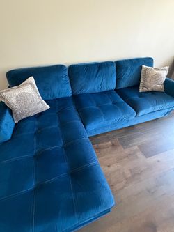 Sofa sectional blue suede