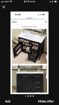 36-inch Black Bathroom Vanity with Gold Hardware