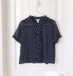 Forever 21 Sheer Navy Polka Dot Blouse