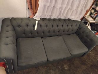 Gray Tufted Chesterfield Sofa with Nailhead Trim