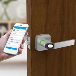 UL1 Bluetooth Enabled Fingerprint And Key Fob Smart Lock In Satin Nickel NEW!! NIB