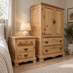 Rustic Armoire & Nightstand Bundle – Matching Wood Set