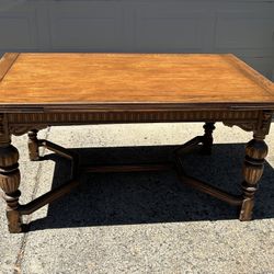 Antique Oak Dining Table With Fold In Leaves