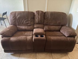 Brown Reclining Loveseat with Center Console
