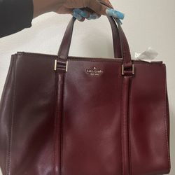 Kate Spade Newbury Lane Briar Large Leather Deep red Shoulder Bag Tote W Card