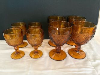 Vintage 1970s amber goblet set