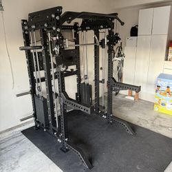 PRO SERIES Ultimate 3-1 Half Rack Functional Trainer w/Smith Machine Bar | 400lb Stack | Gym Equipment | Fitness | Commercial | Squat Rack 