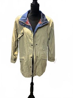 Cabin Creek Medium Beige Jacket with Blue Collar and Plaid Lining